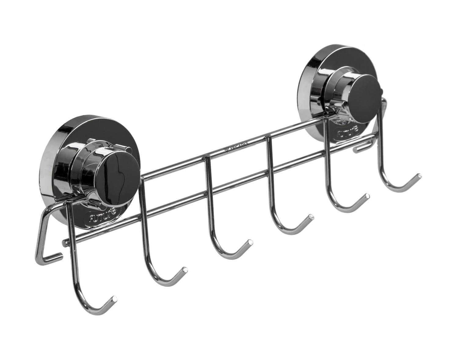 Suporte Multiuso 6 Ganchos com Fixação Por Ventosas Cromado