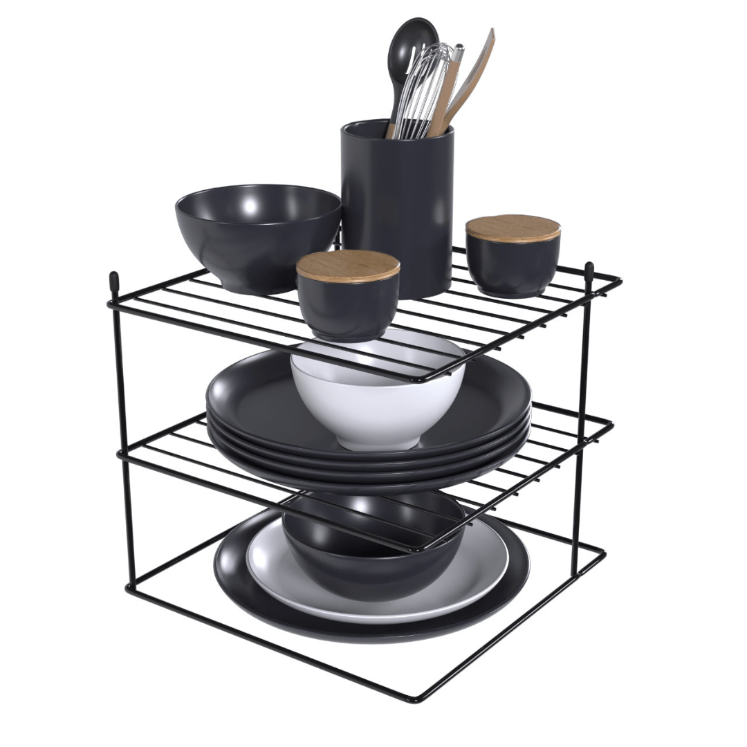 Suporte Organizador De Pratos Quadrado Preto - 26 cm
