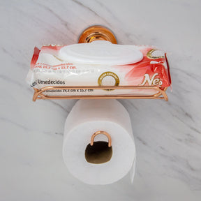 Suporte Papel Higienico Porta Objetos Ventosa Rose Gold