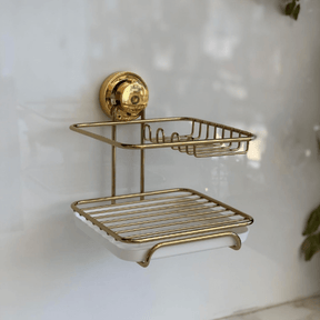 Suporte Para Detergente e Esponja com Fixação por Ventosa Dourado