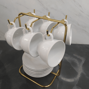 Suporte para Xicaras e Pires de Café Aço Dourado