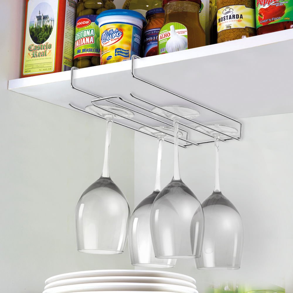 Suporte Porta 6 Taças De Encaixar no Armário Cromado