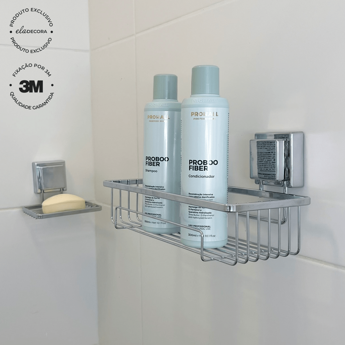 Suporte Porta Shampoo com Fixação 3M Cromado