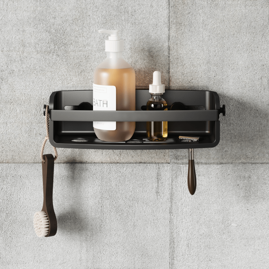 Suporte Porta Shampoo Fixação Adesivo Preto 33cm