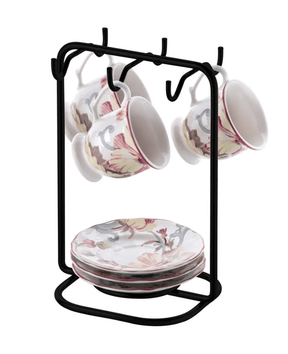 Suporte Porta Xícaras e Pires de Café Aço Preto Fosco