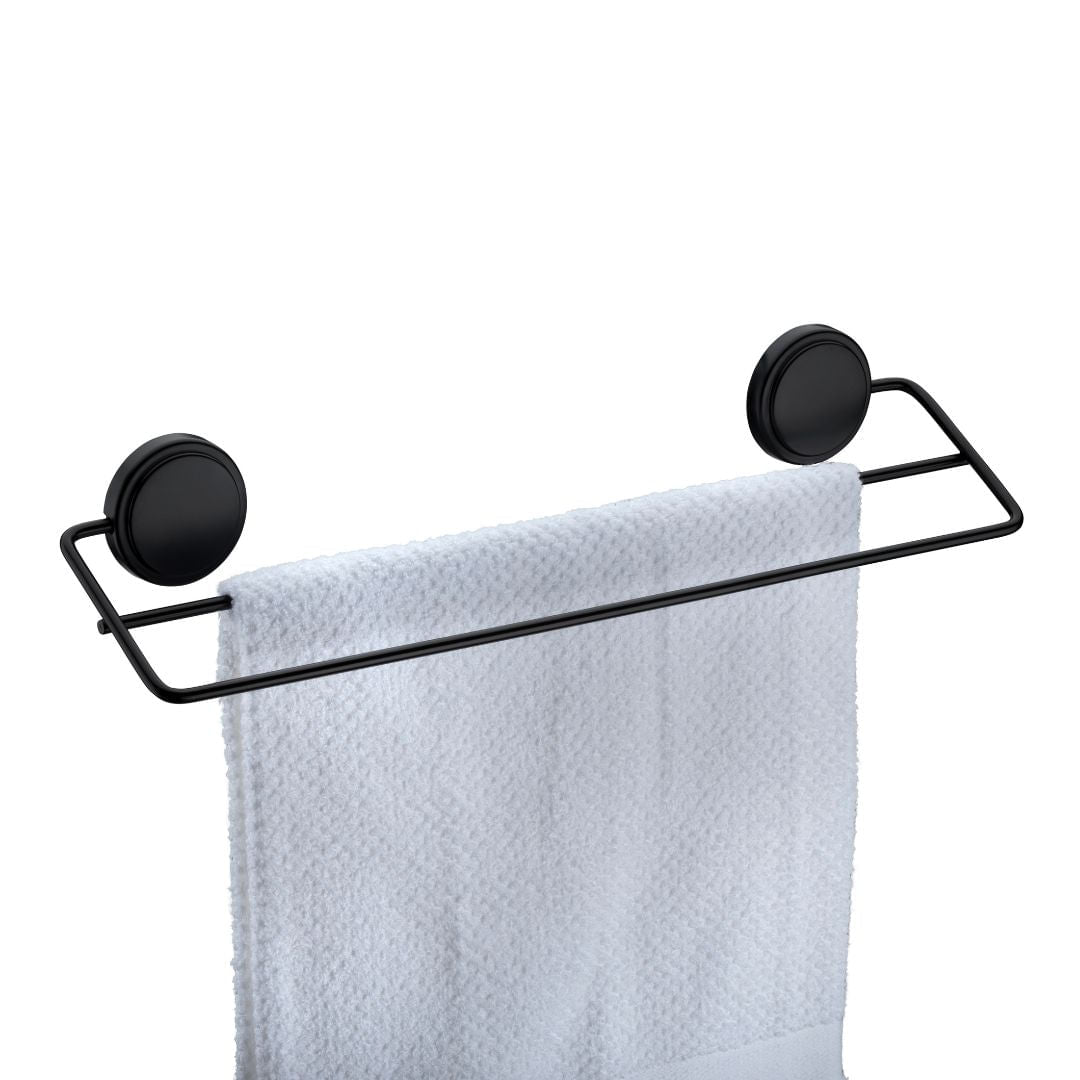 Toalheiro Duplo Banheiro Fixação por Adesivo Preto Fosco 45cm