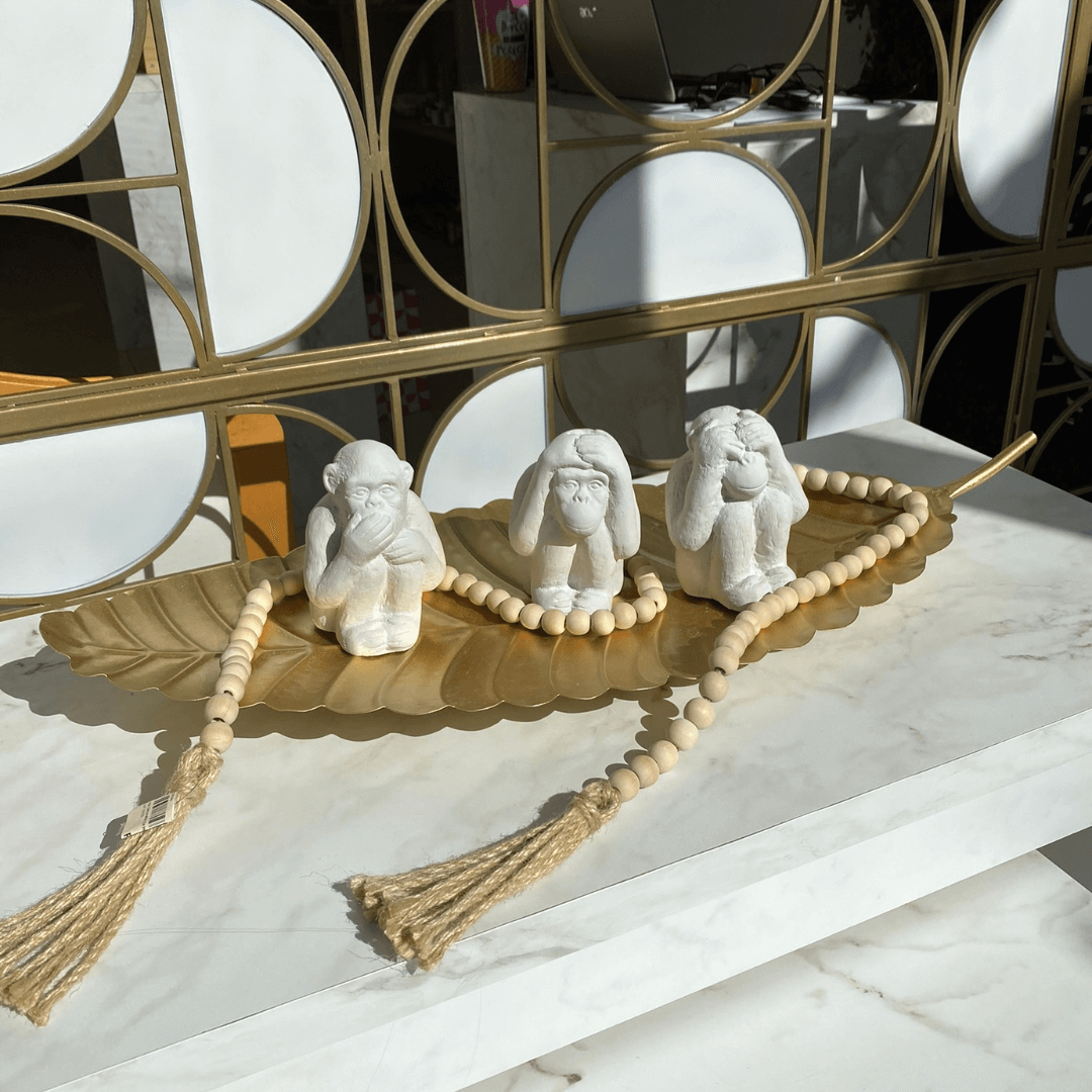 Centro De Mesa Folha Dourado Em Metal 7,5 x 65 x 26,5 cm