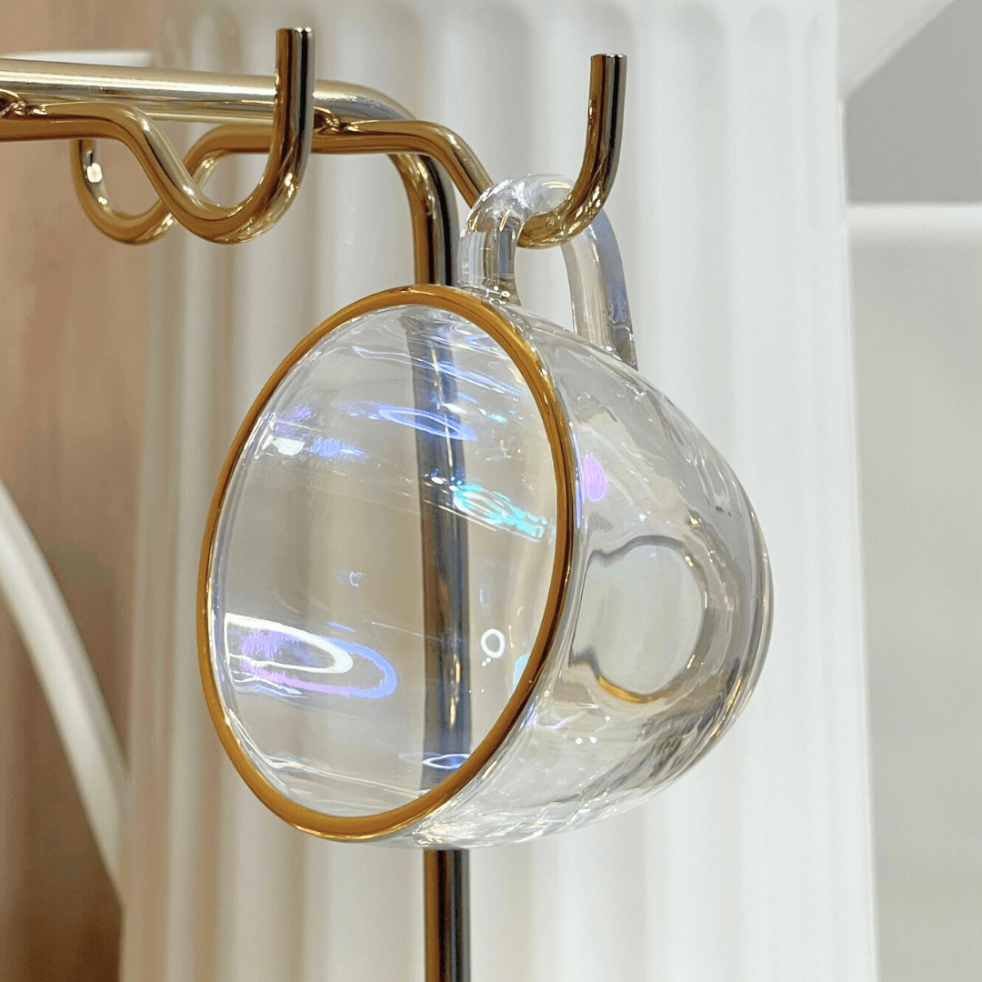 Jogo 4 Xicaras de Chá com 4 Pires Menfis Furta Cor e Dourado