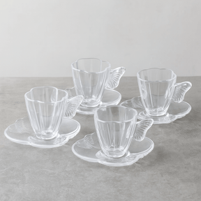 Jogo 4 Xícaras de Chá com Pires em Vidro Butterfly 180ml