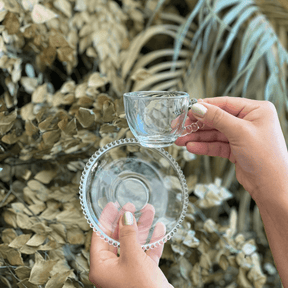 Jogo de Xícaras de Café Cristal Com Pires Pearl Bolinha 4 Peças - 80ml