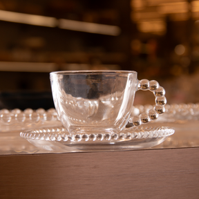 Jogo de Xícaras de Café Cristal Com Pires Pearl Bolinha 4 Peças - 80ml