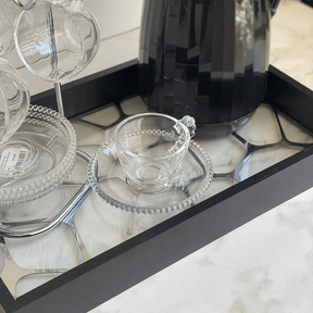 Jogo de Xícaras de Café Cristal Com Pires Pearl Bolinha 4 Peças - 80ml