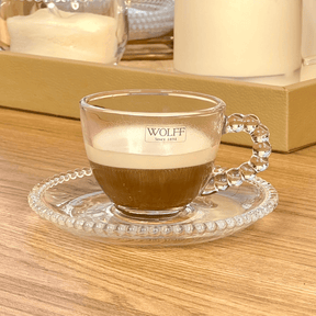 Jogo de Xícaras de Café Cristal Com Pires Pearl Bolinha 4 Peças - 80ml